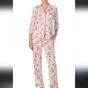 -Kate Spade 2 piece soft stripe novelty print pajamas w elastic waist pants